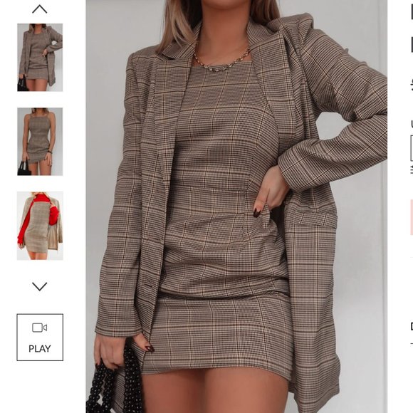 NWT Fashion Influx Brown Heritage Check Square Neck Mini Dress - Picture 2 of 8